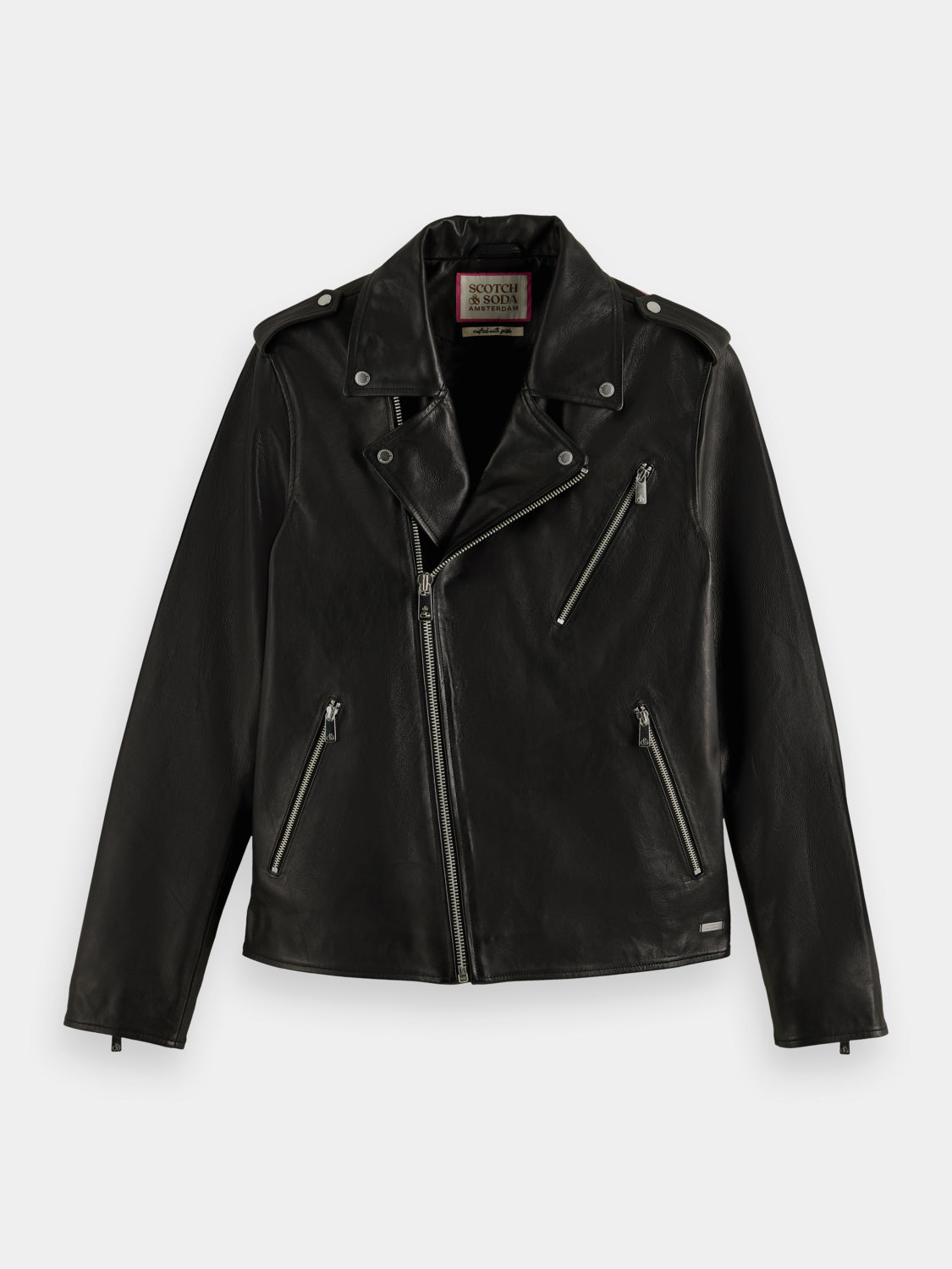 Placement print leather biker jacket - Scotch & Soda AU