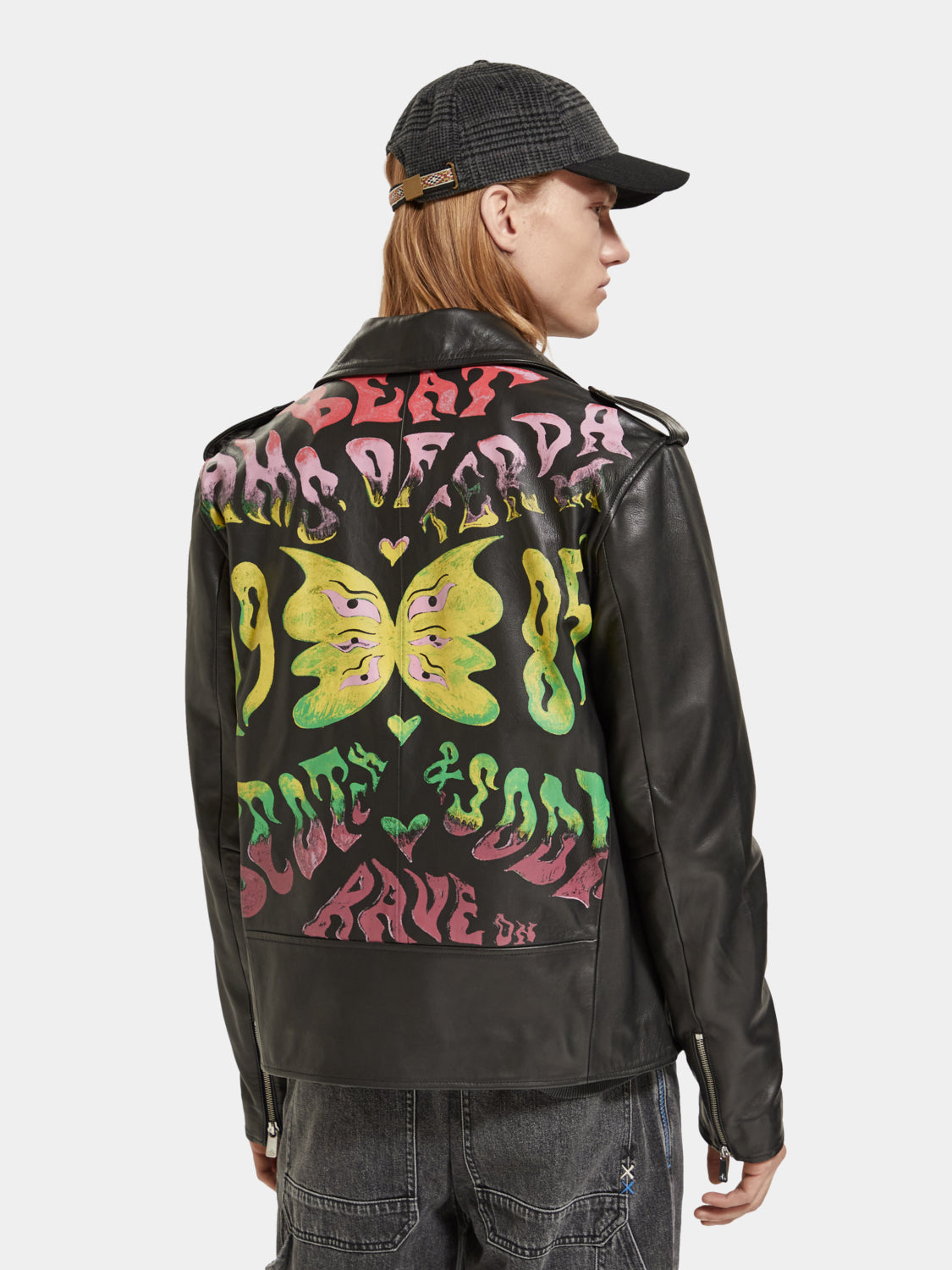 Placement print leather biker jacket - Scotch & Soda AU