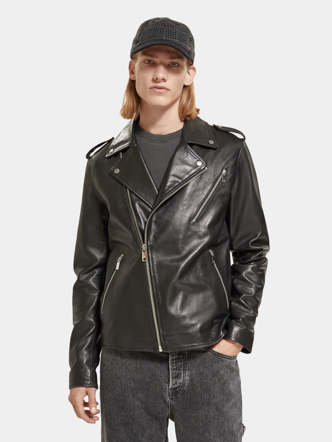 Placement print leather biker jacket - Scotch & Soda AU