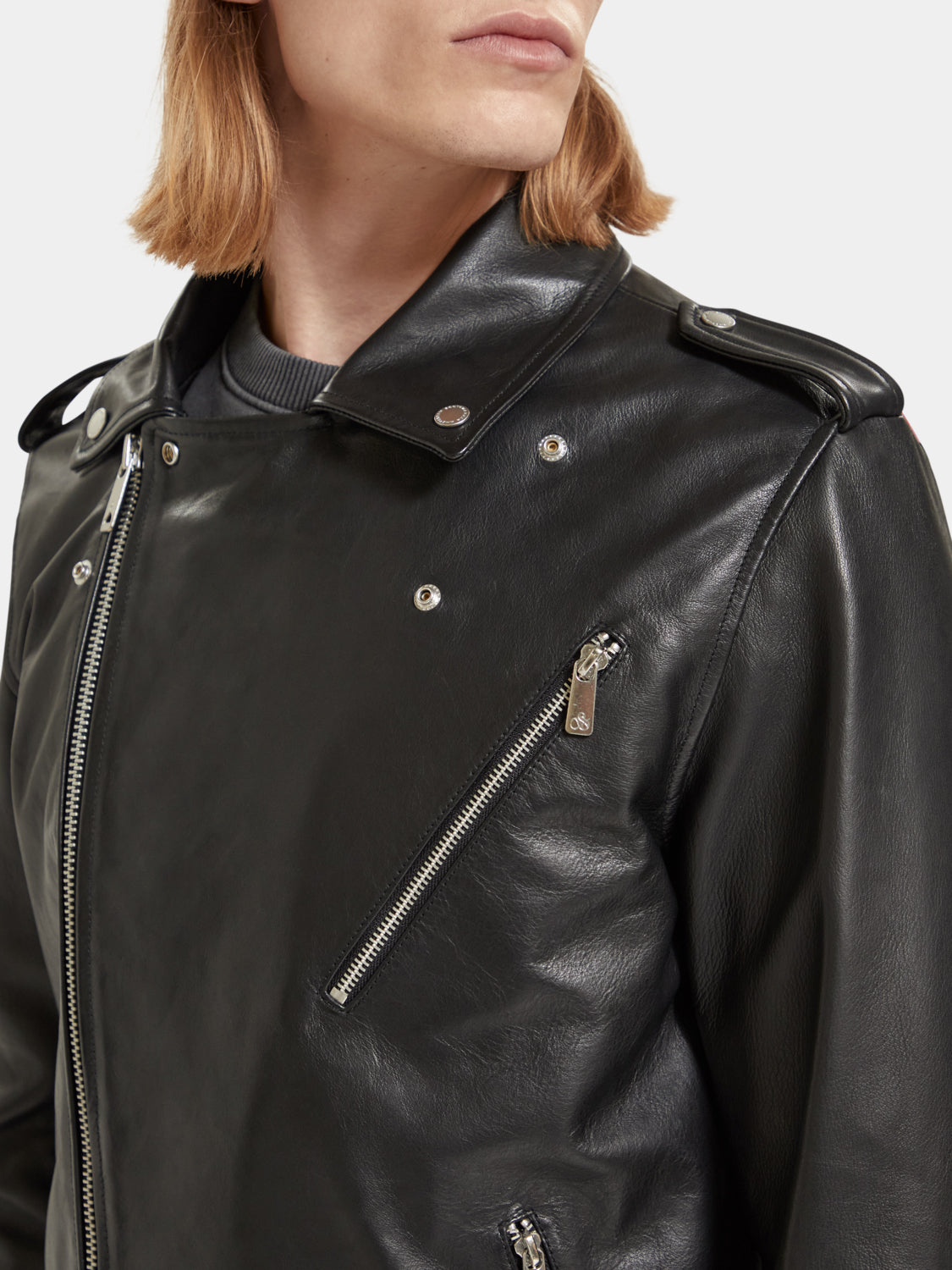Placement print leather biker jacket - Scotch & Soda AU