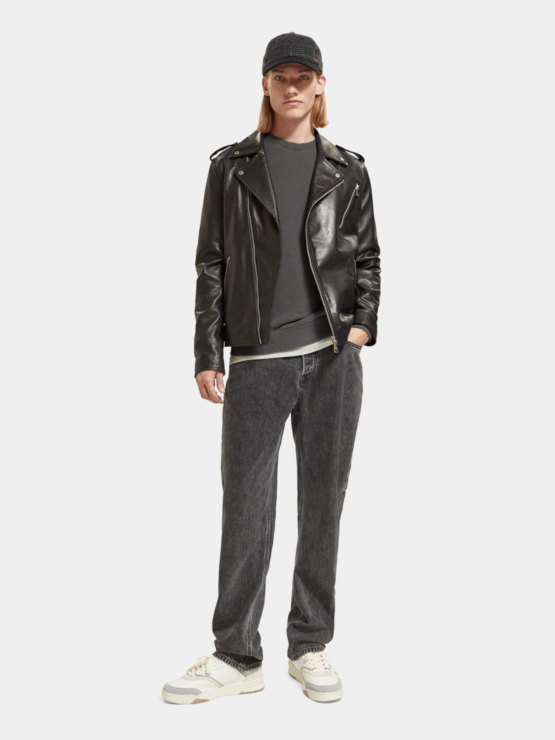Placement print leather biker jacket - Scotch & Soda AU