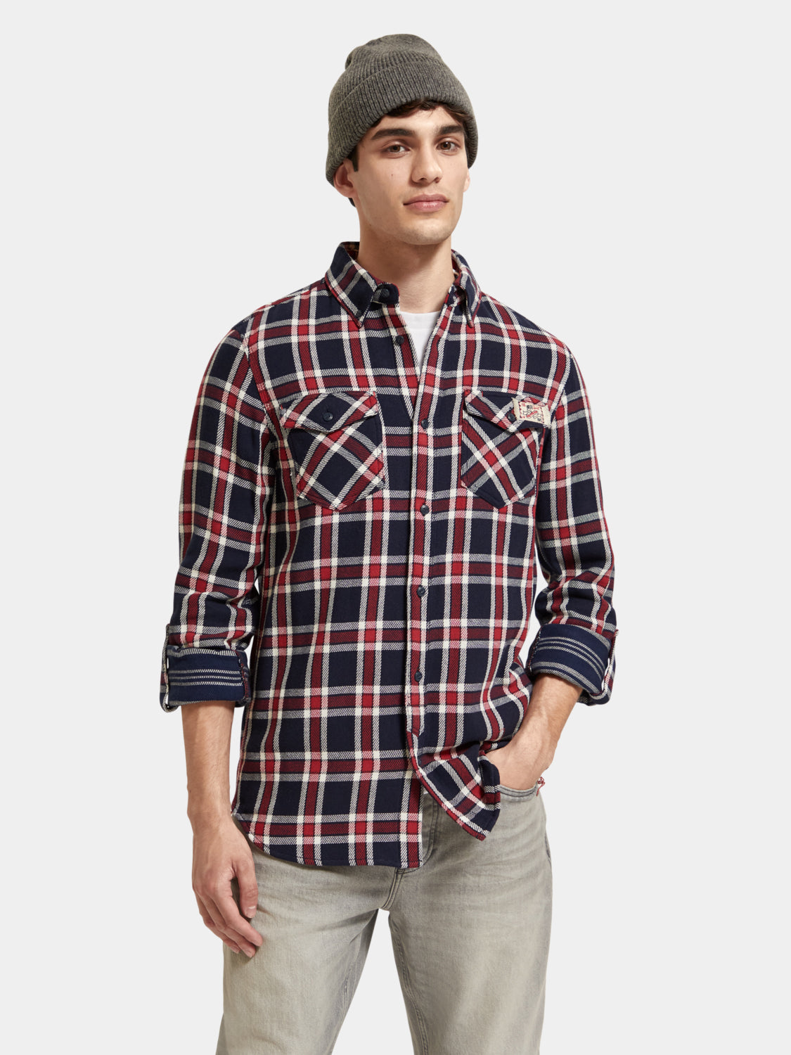 Double-faced twill check shirt - Scotch & Soda AU