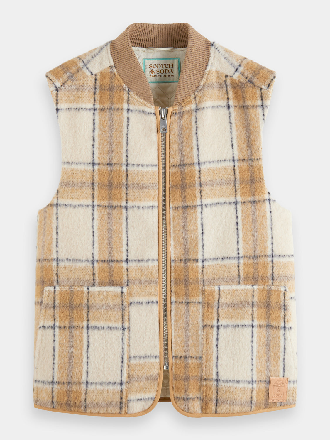 Wool blend zip-thru check gilet - Scotch & Soda AU