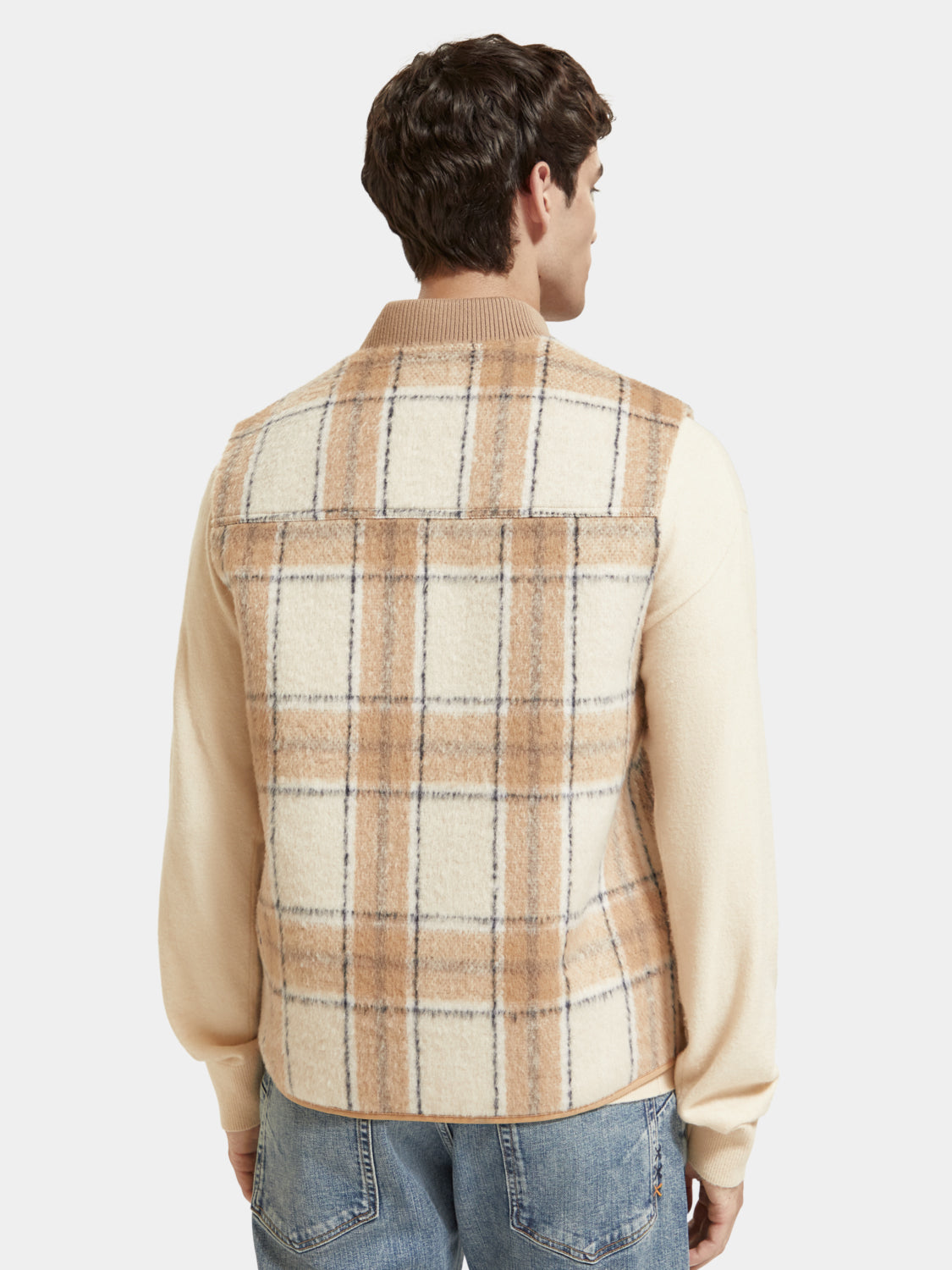 Wool blend zip-thru check gilet - Scotch & Soda AU