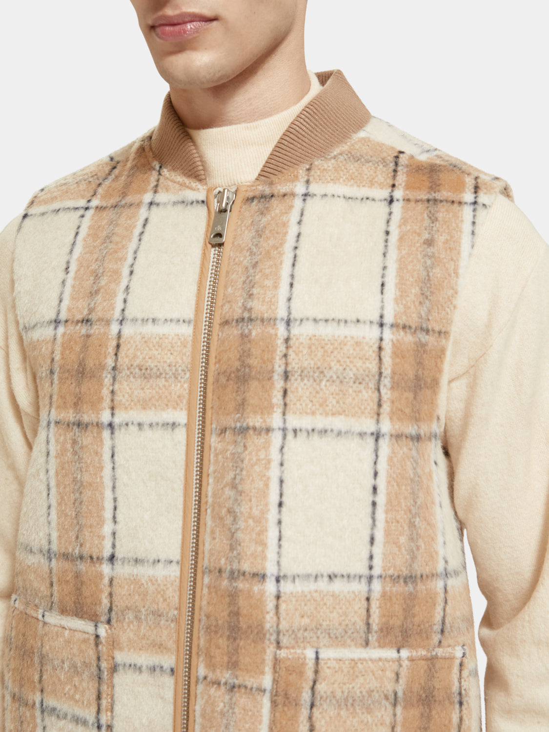 Wool blend zip-thru check gilet - Scotch & Soda AU