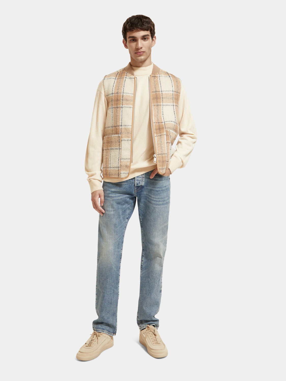 Wool blend zip-thru check gilet - Scotch & Soda AU