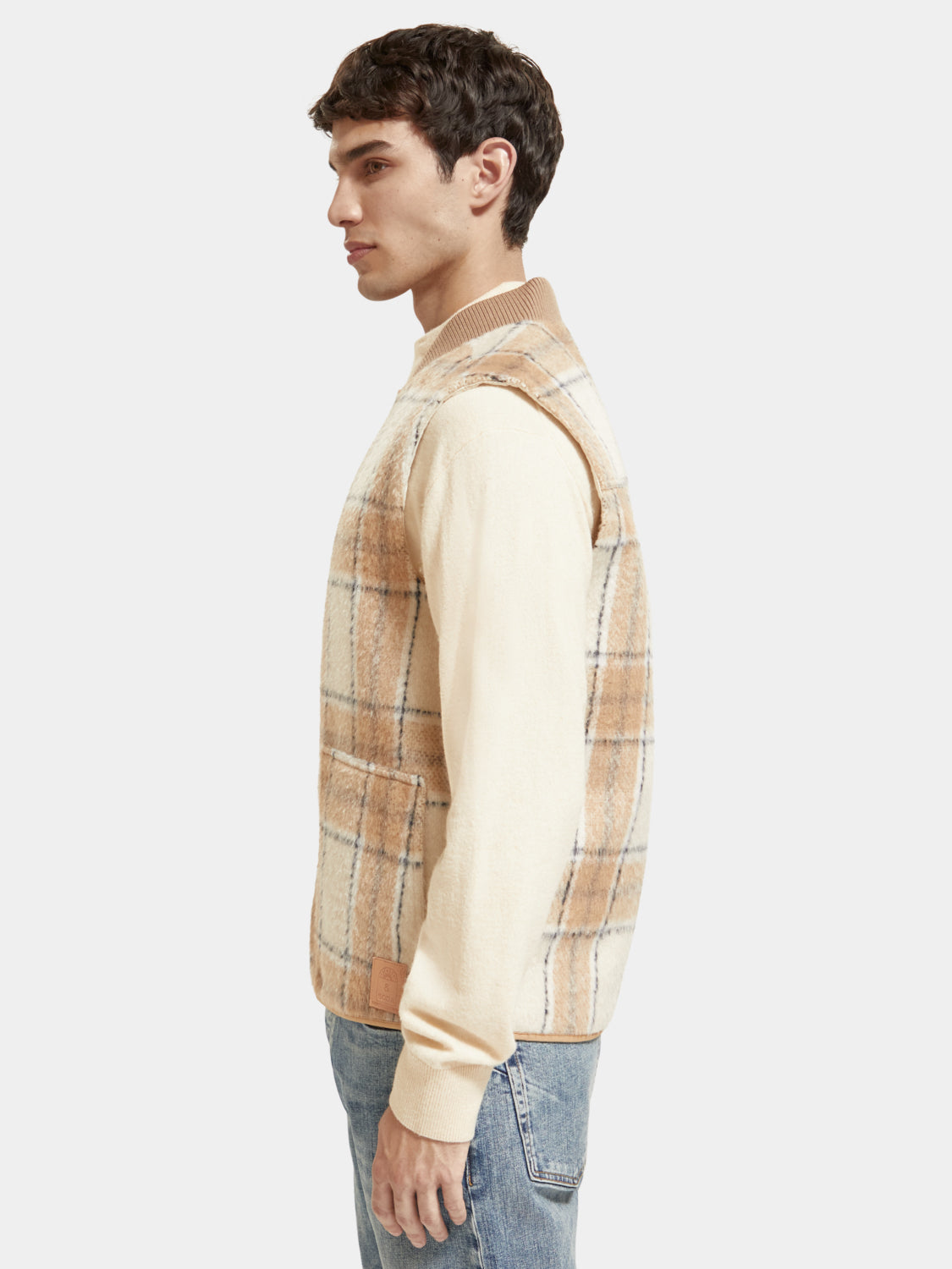 Wool blend zip-thru check gilet - Scotch & Soda AU