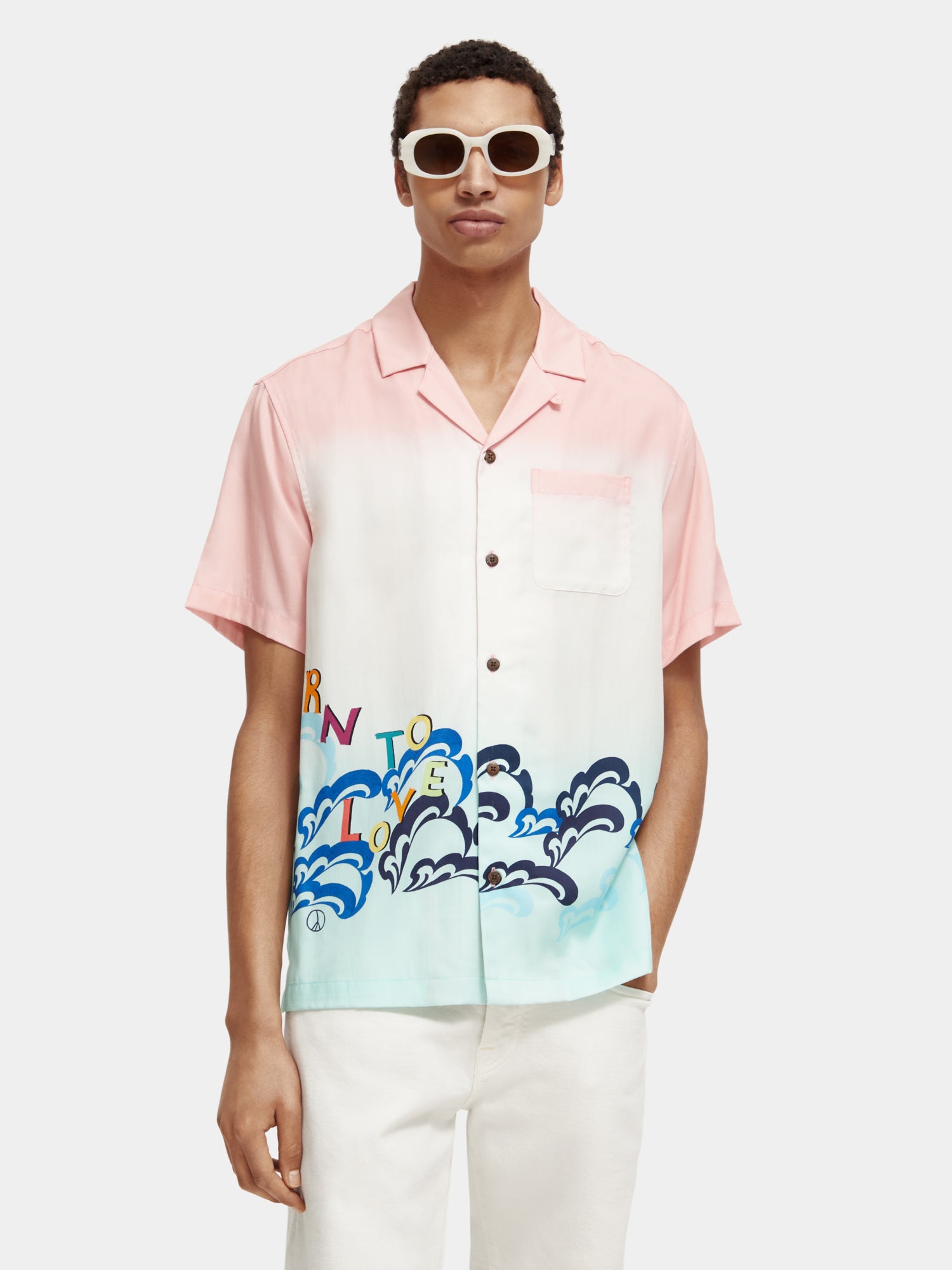 Unisex printed Born to Love camp shirt - Scotch & Soda AU