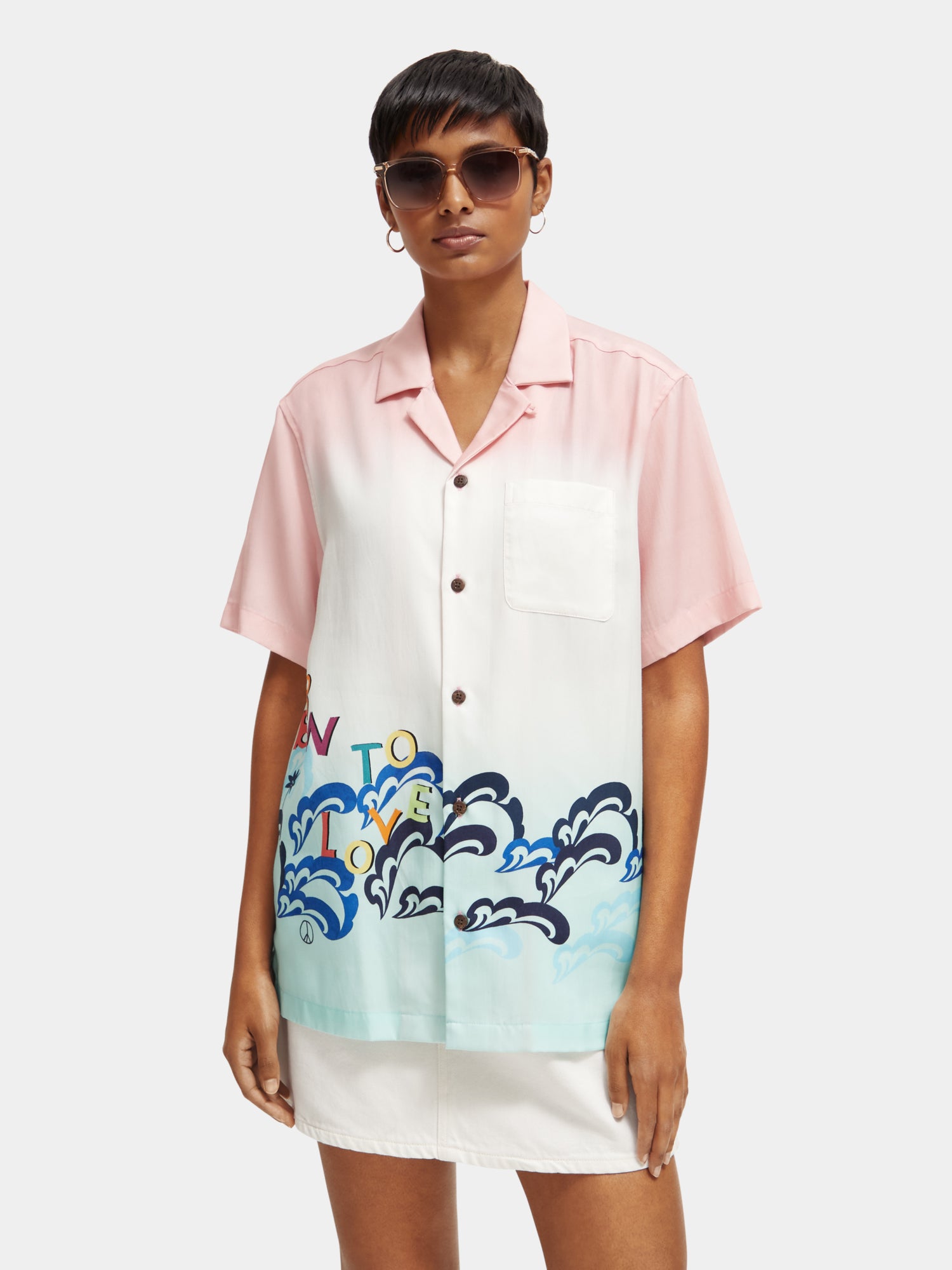 Unisex printed Born to Love camp shirt - Scotch & Soda AU