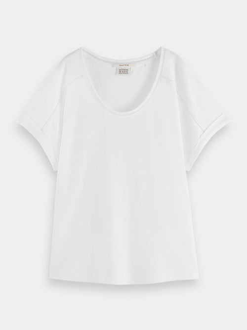 Relaxed fit scoop-neck ladder tape T-shirt - Scotch & Soda AU