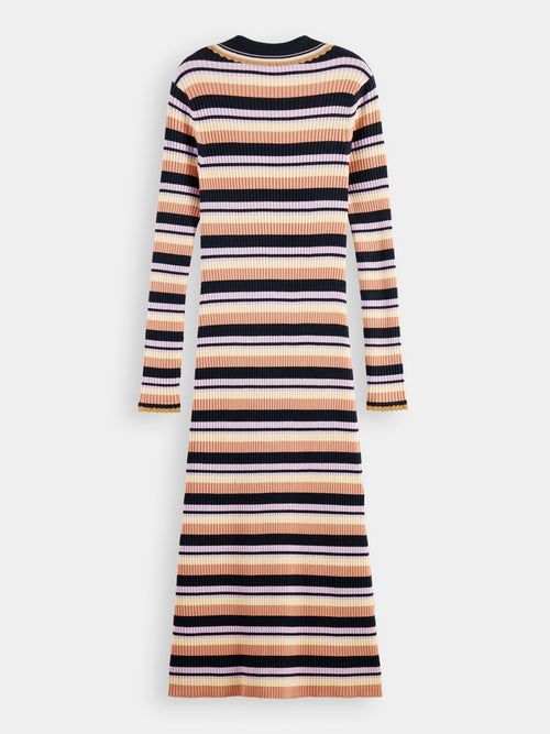Long-sleeved rib knitted polo midi dress - Scotch & Soda AU