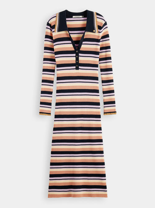 Long-sleeved rib knitted polo midi dress - Scotch & Soda AU