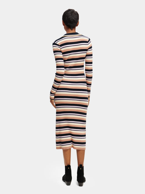 Long-sleeved rib knitted polo midi dress - Scotch & Soda AU