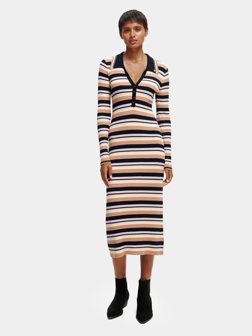 Long-sleeved rib knitted polo midi dress - Scotch & Soda AU