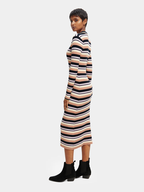 Long-sleeved rib knitted polo midi dress - Scotch & Soda AU