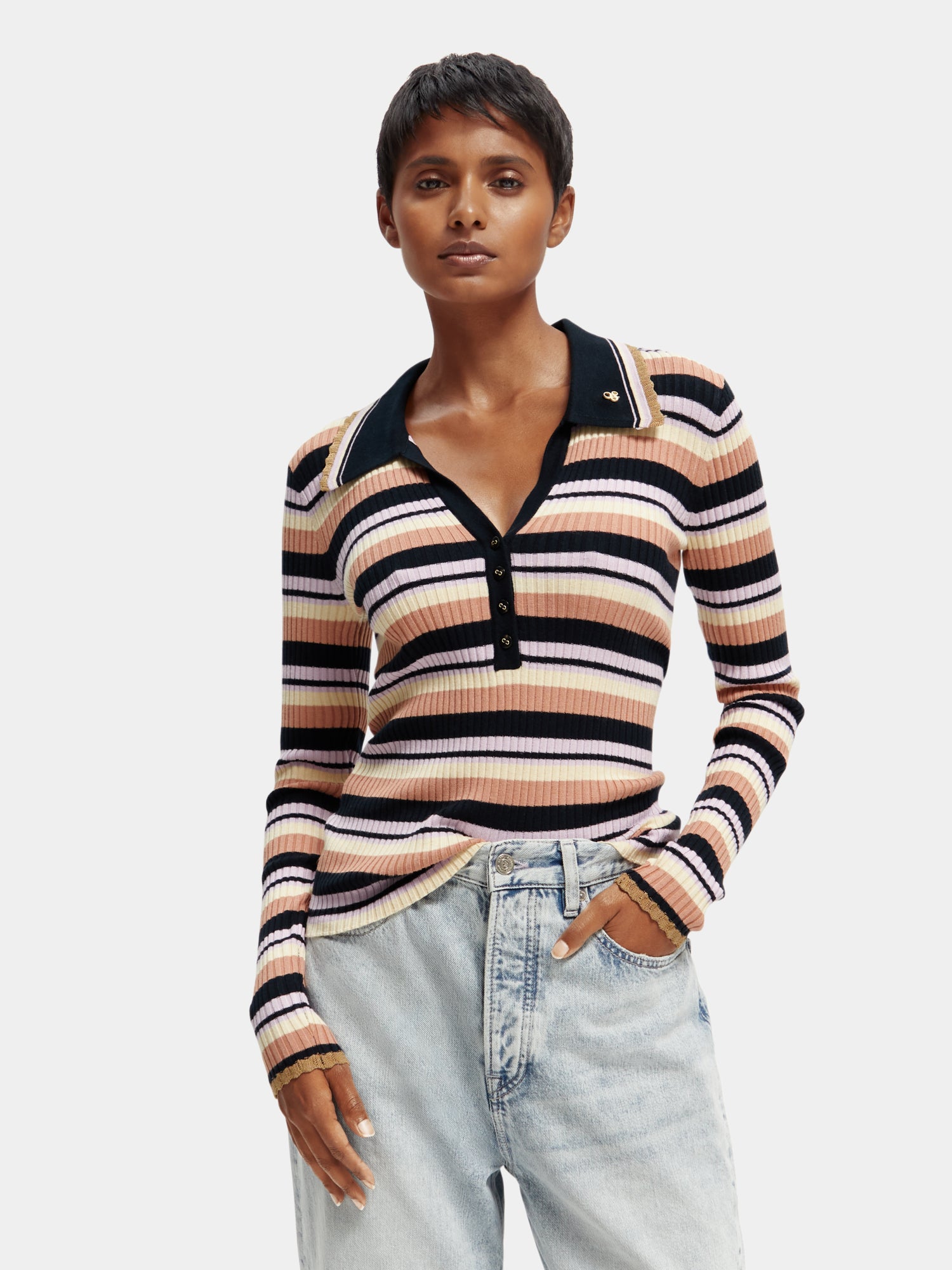 Striped long sleeve store polo shirt womens