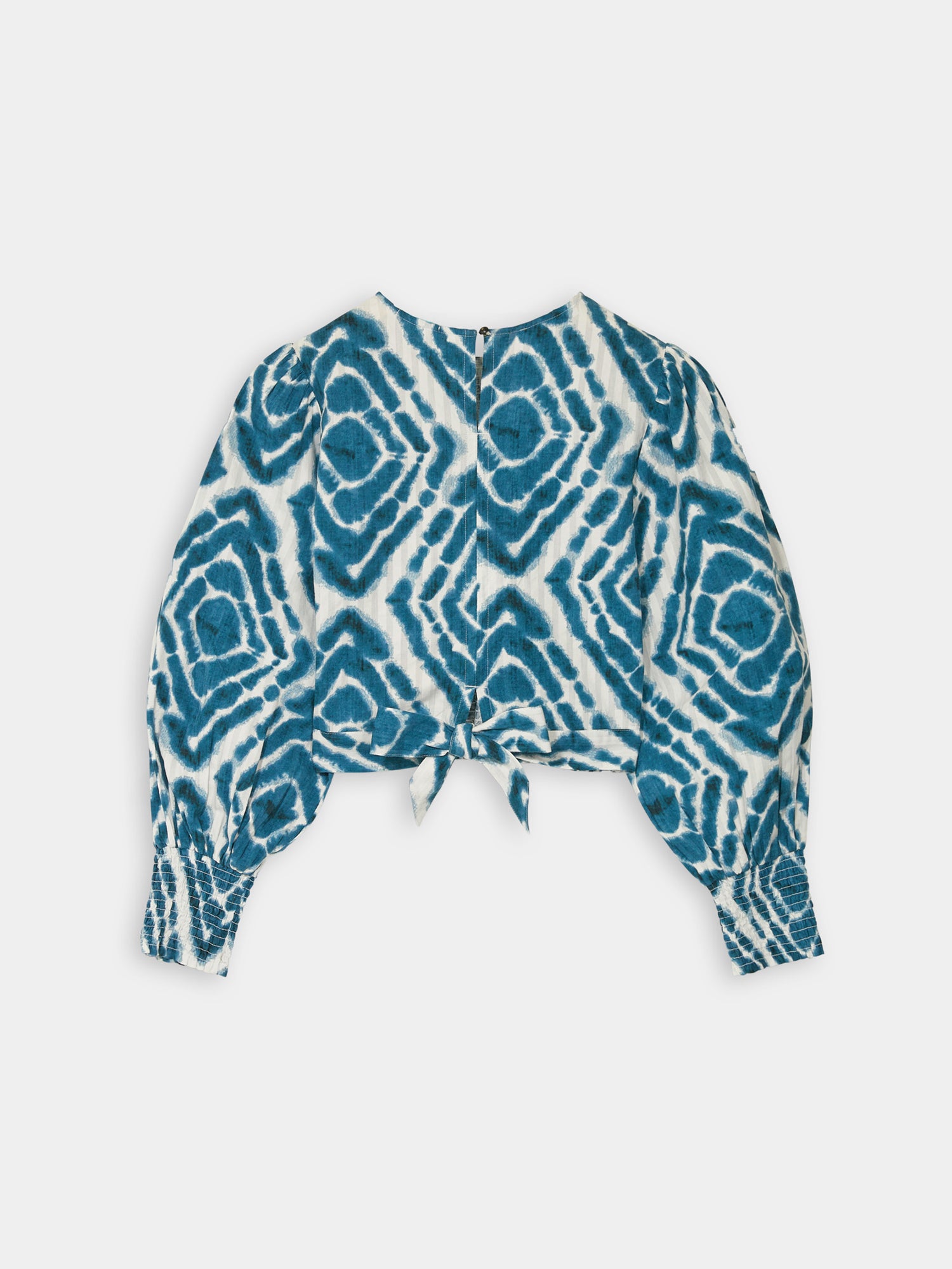 Tie-dyed smocked blouse