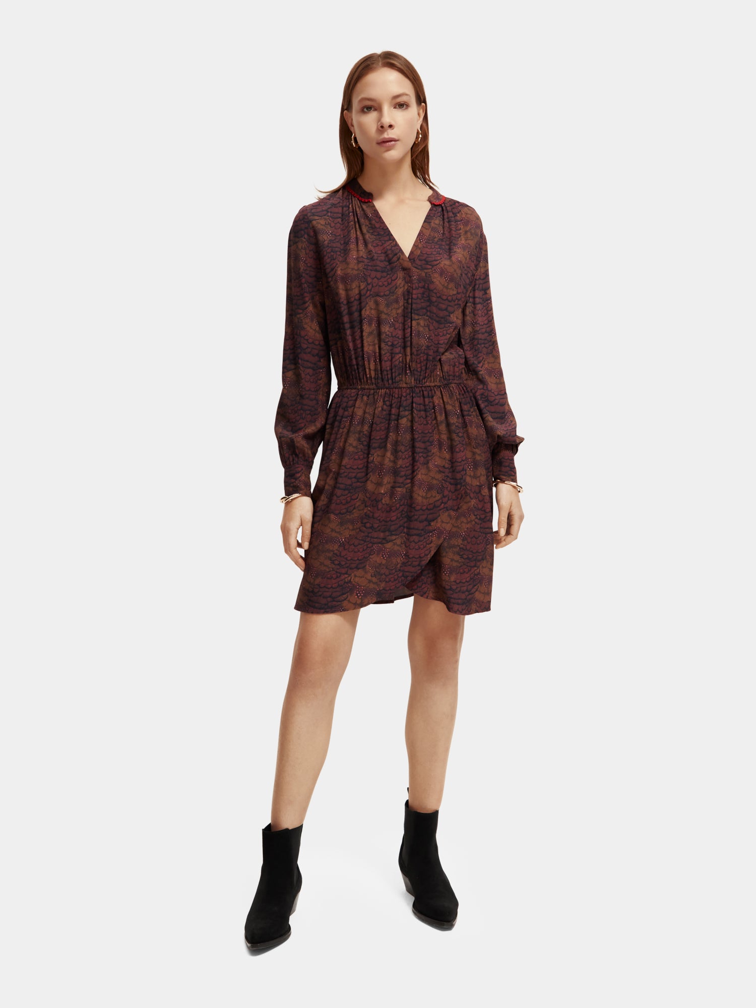 Long sleeved v-neck mini dress - Scotch & Soda AU