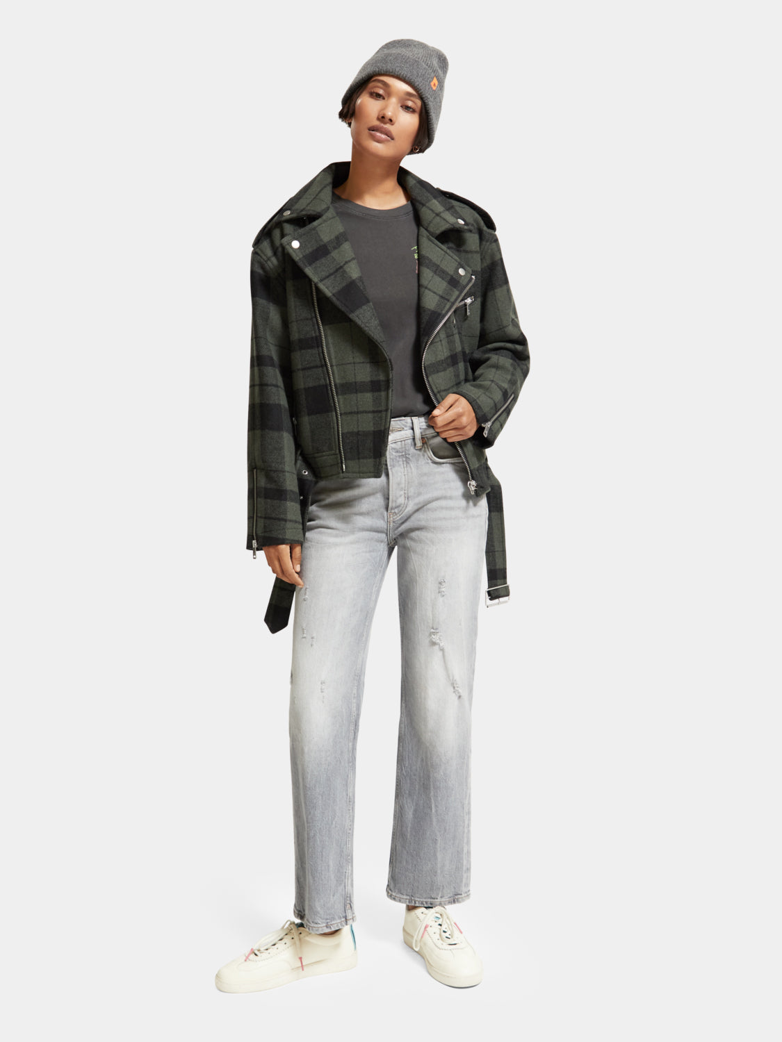 Green check biker jacket - Scotch & Soda AU