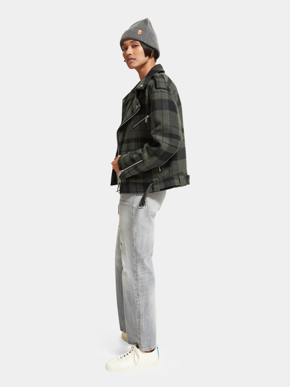 Green check biker jacket - Scotch & Soda AU