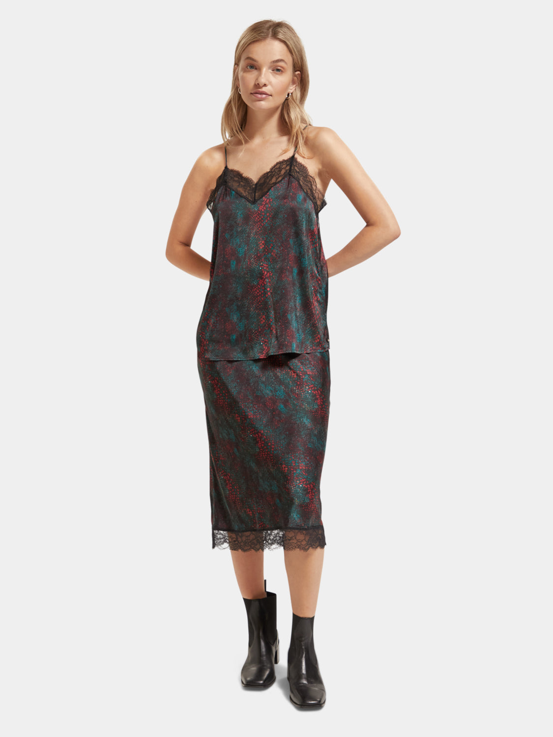 Satin midi skirt with lace detail - Scotch & Soda AU