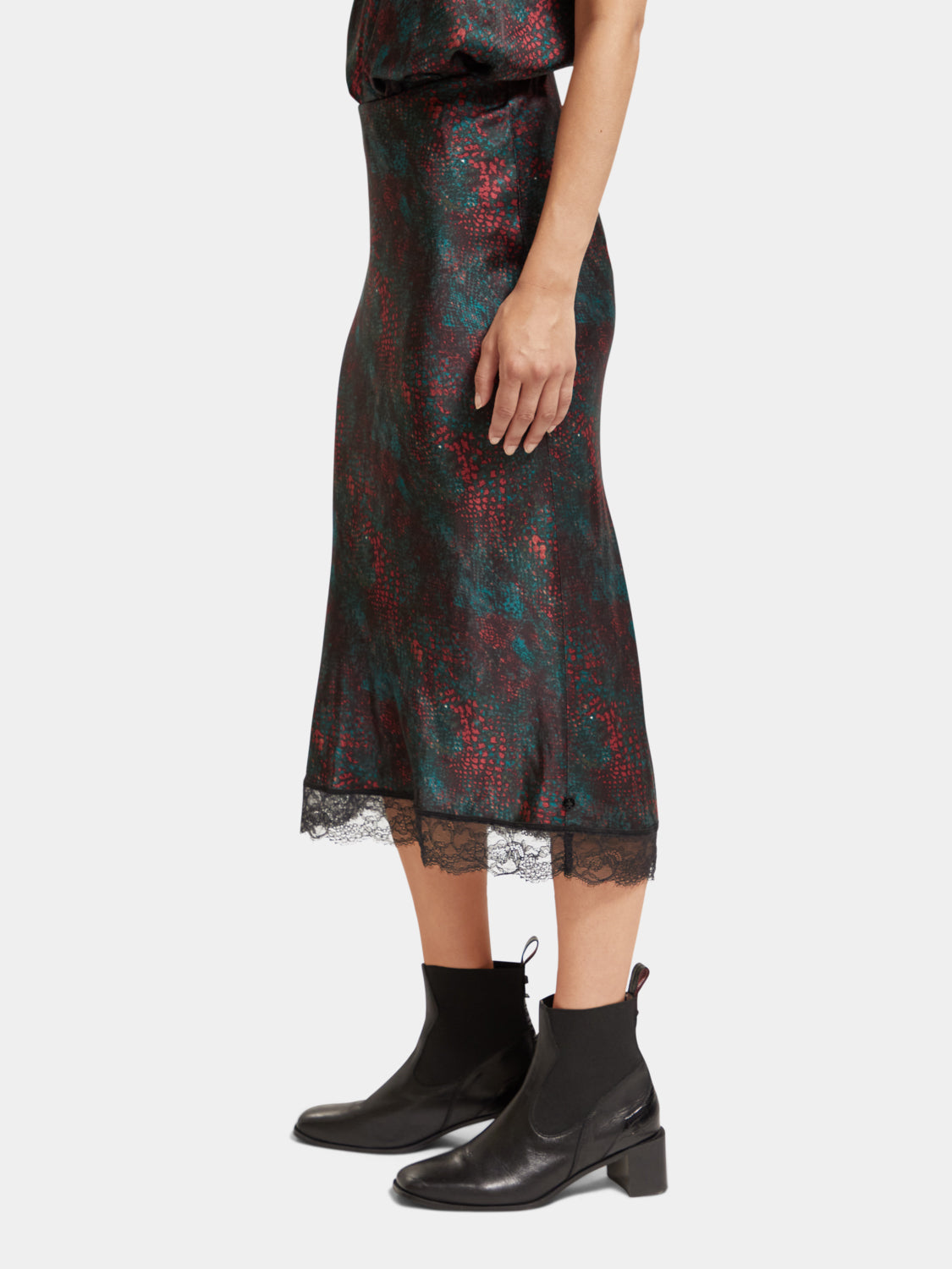 Satin midi skirt with lace detail - Scotch & Soda AU
