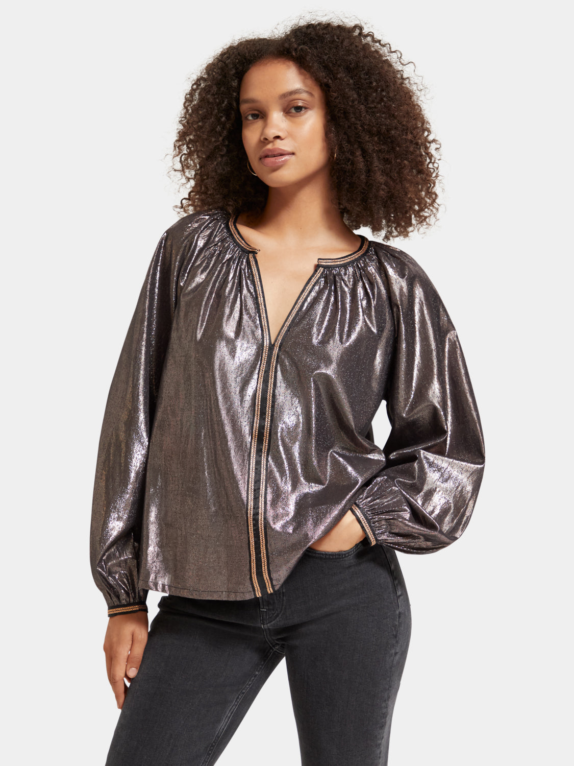 Shiny balloon sleeve blouse - Scotch & Soda AU