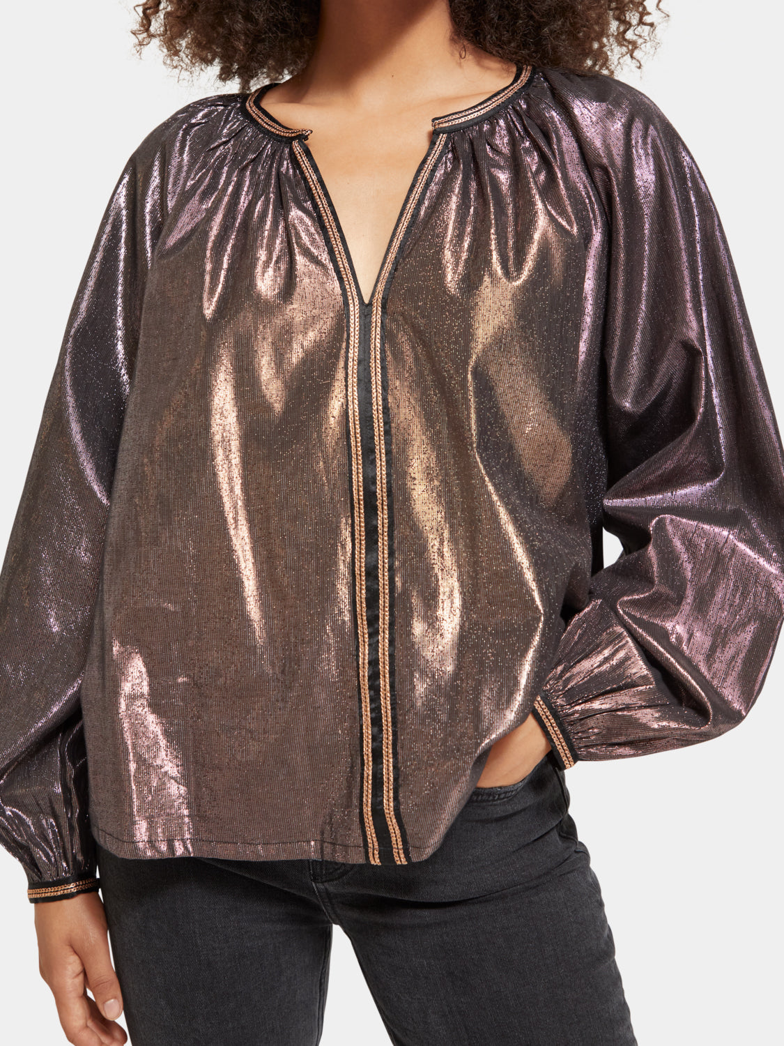 Shiny balloon sleeve blouse - Scotch & Soda AU