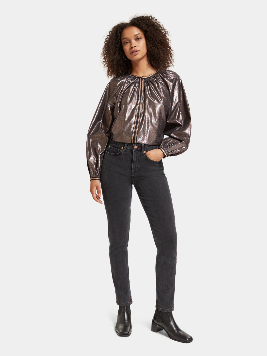 Shiny balloon sleeve blouse - Scotch & Soda AU