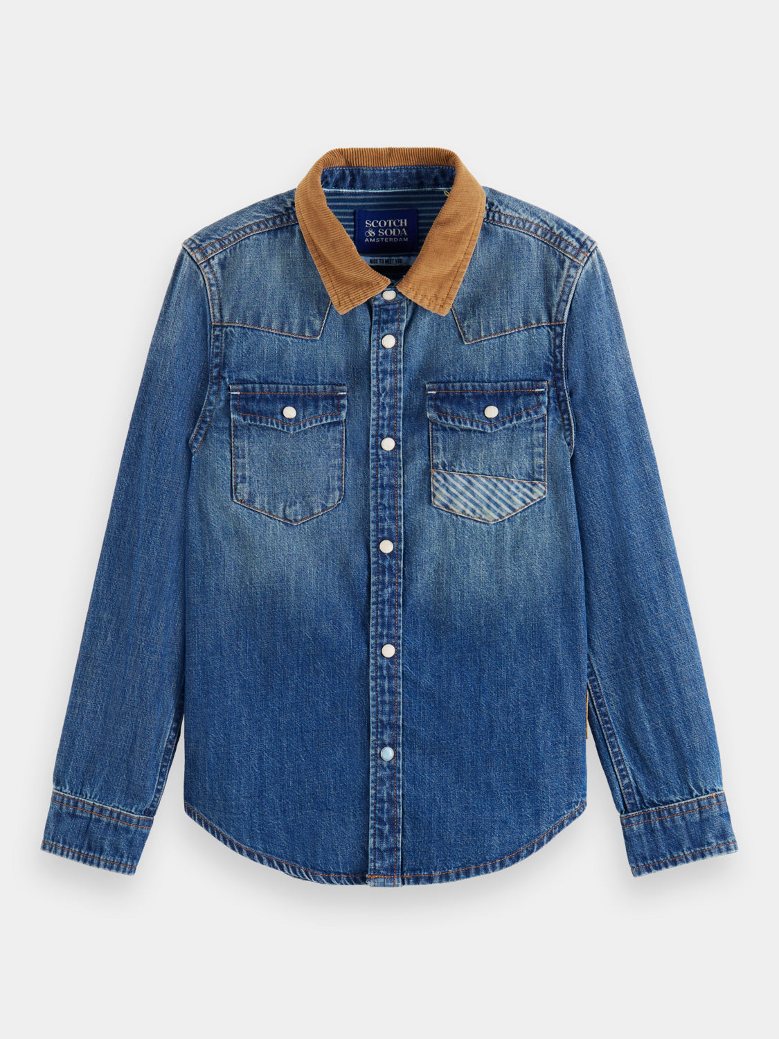 Kids - Washed denim shirt with corduroy collar - Scotch & Soda AU