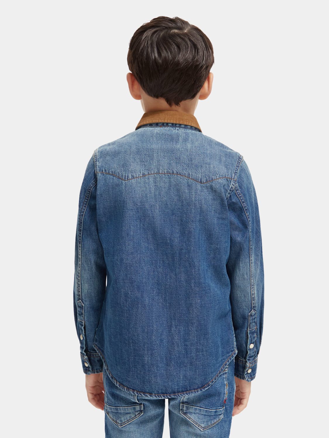Kids - Washed denim shirt with corduroy collar - Scotch & Soda AU