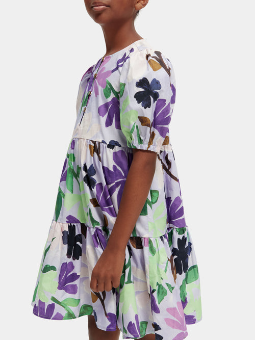 Short-sleeved printed tiered mini dress - Scotch & Soda AU