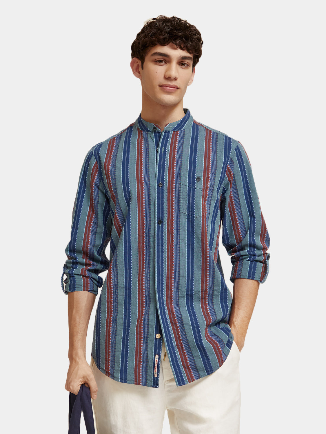 Mandarin collar dobby stripe shirt - Scotch & Soda AU