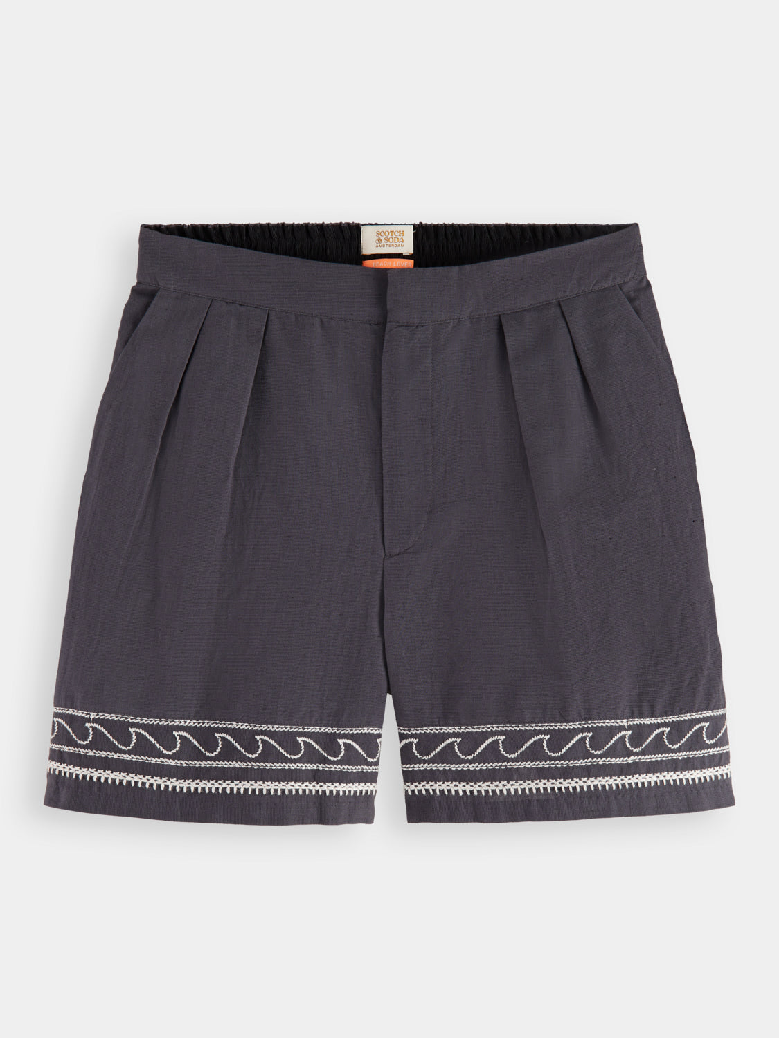 Palm embroidered high-rise linen shorts - Scotch & Soda AU
