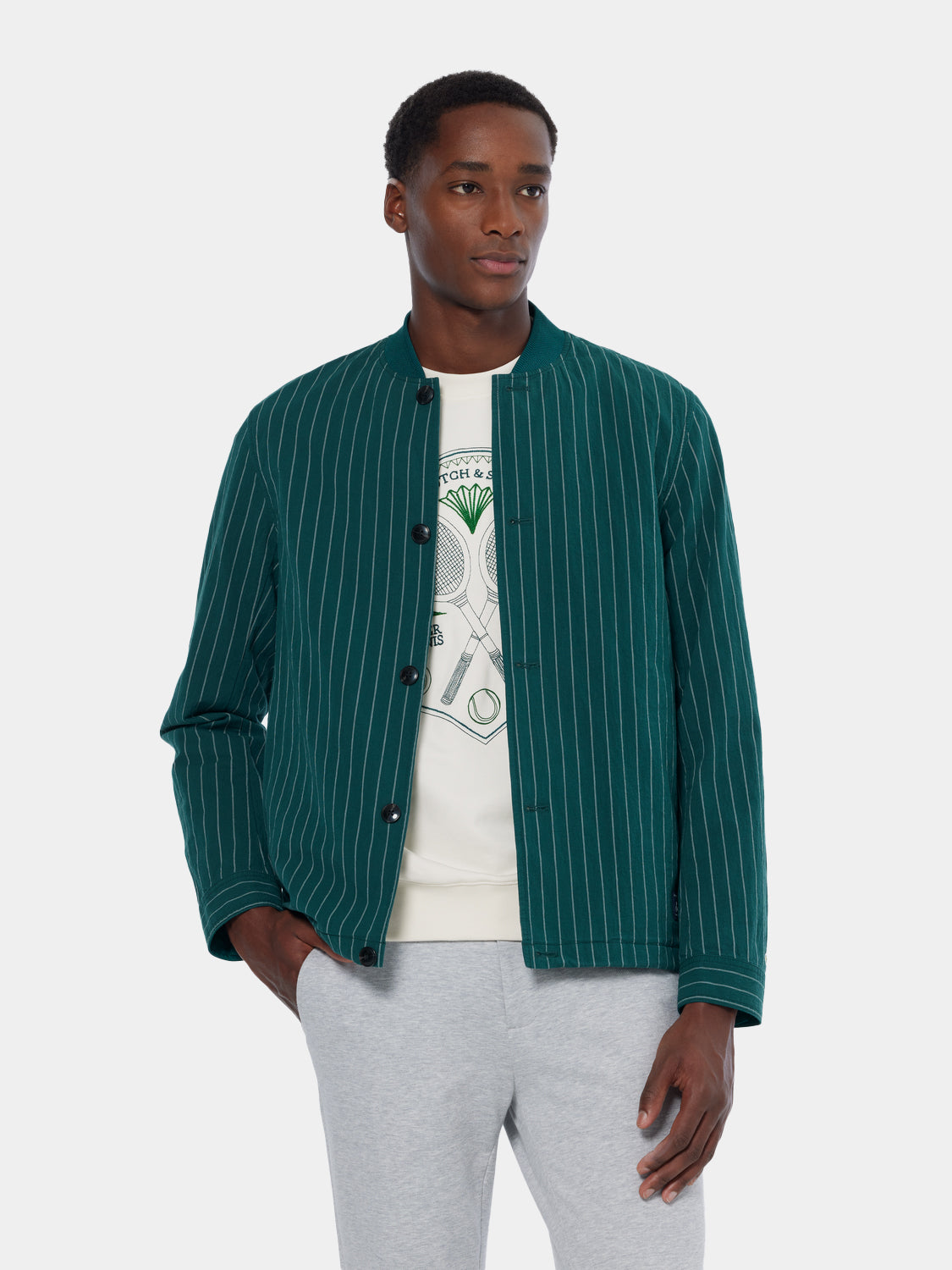 Pinstriped bomber jacket