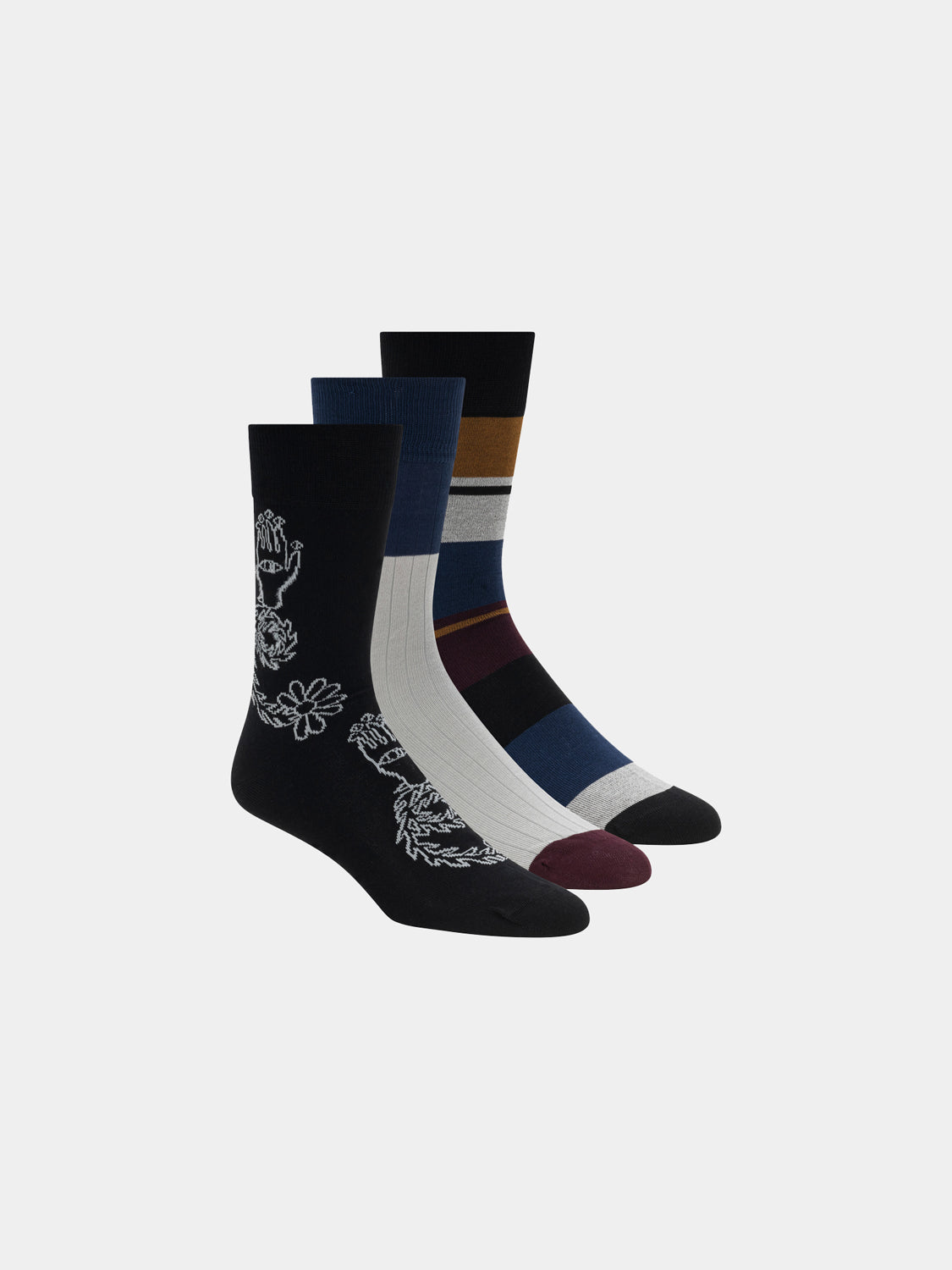 3-pack pattern crew socks