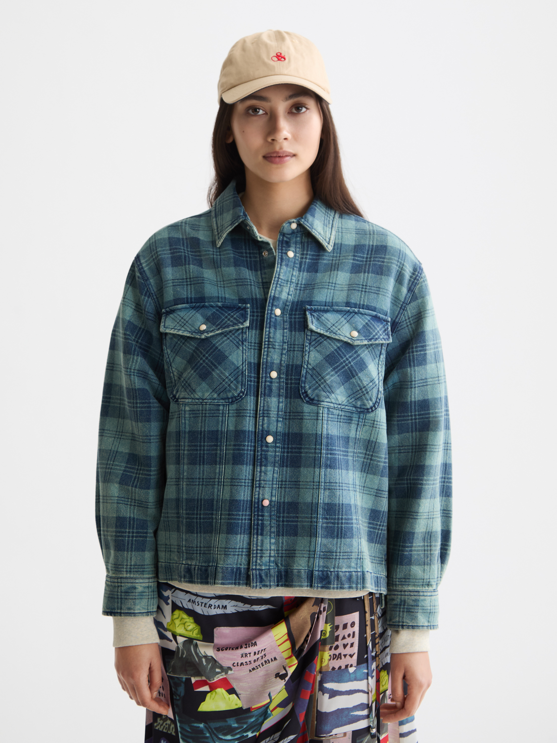 Washed denim checked overshirt - Scotch & Soda AU