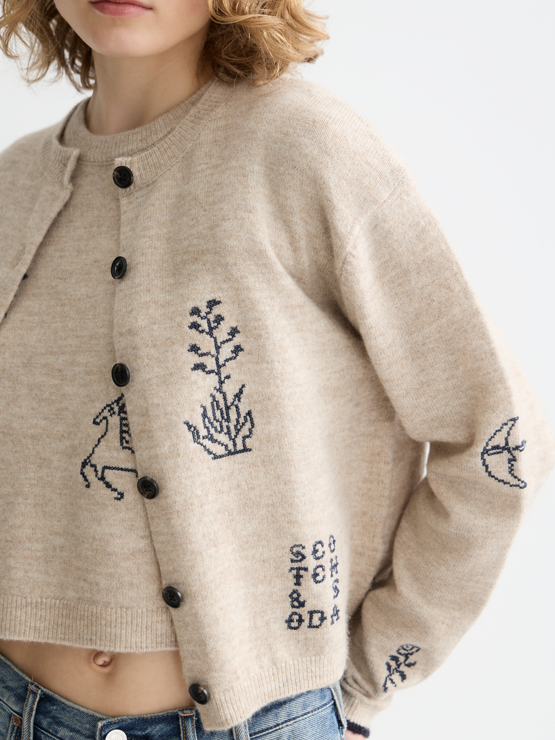 Embroidered crew neck cardigan - Scotch & Soda AU