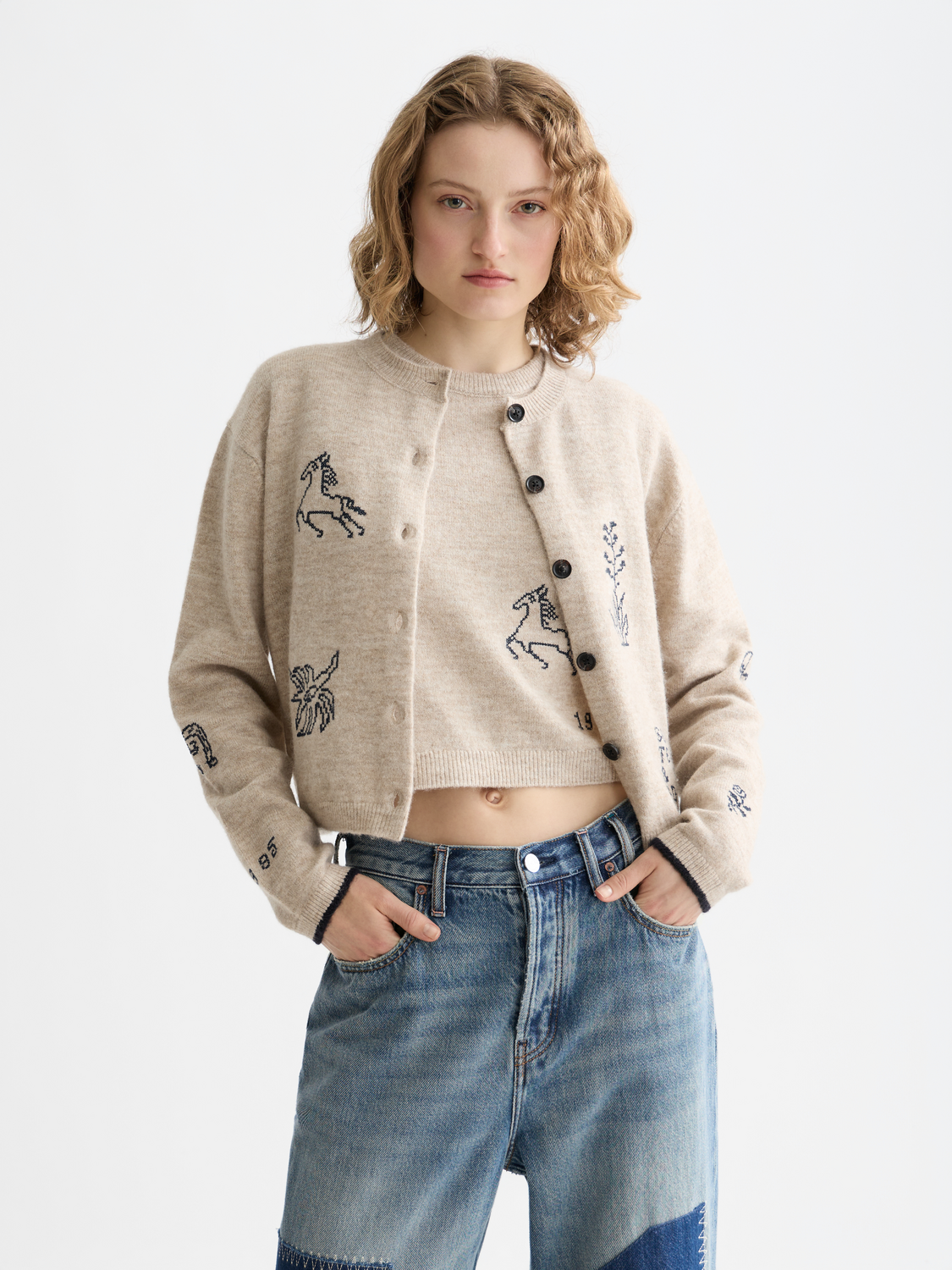 Embroidered crew neck cardigan - Scotch & Soda AU