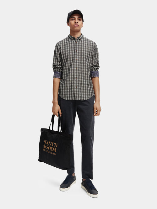 Slim-fit checked linen-blended shirt - Scotch & Soda AU