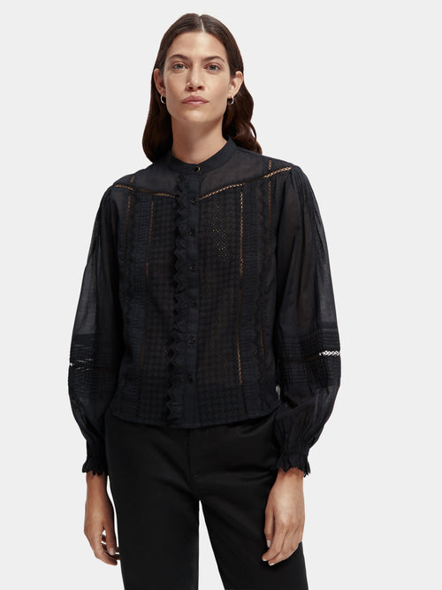 Long-sleeved organic cotton broderie shirt - Scotch & Soda AU