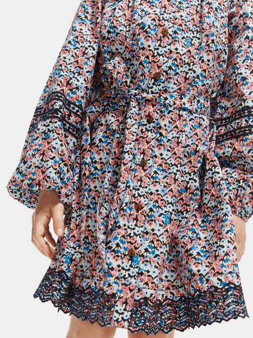 Printed organic cotton long-sleeved shirt dress - Scotch & Soda AU