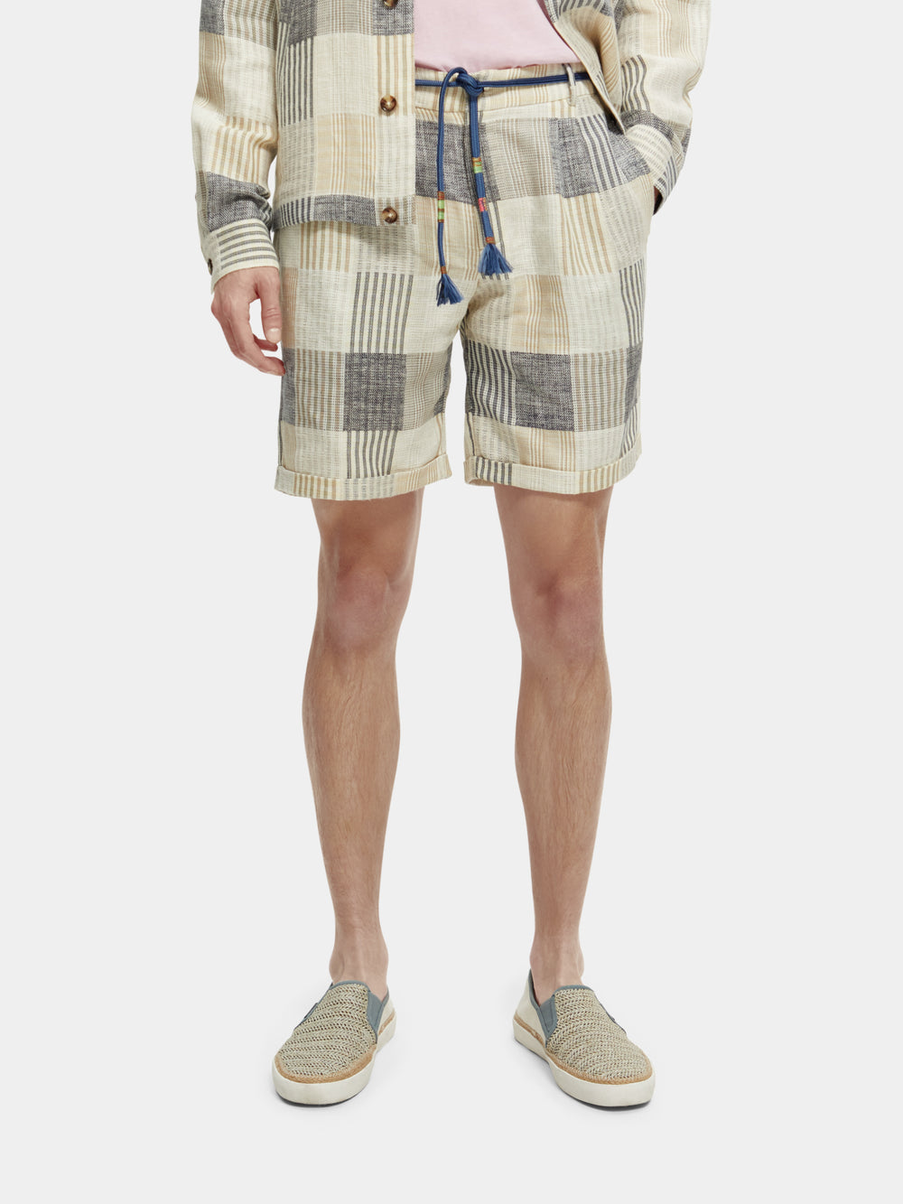 Twilt linen blend jacquard check pleated shorts - Scotch & Soda AU