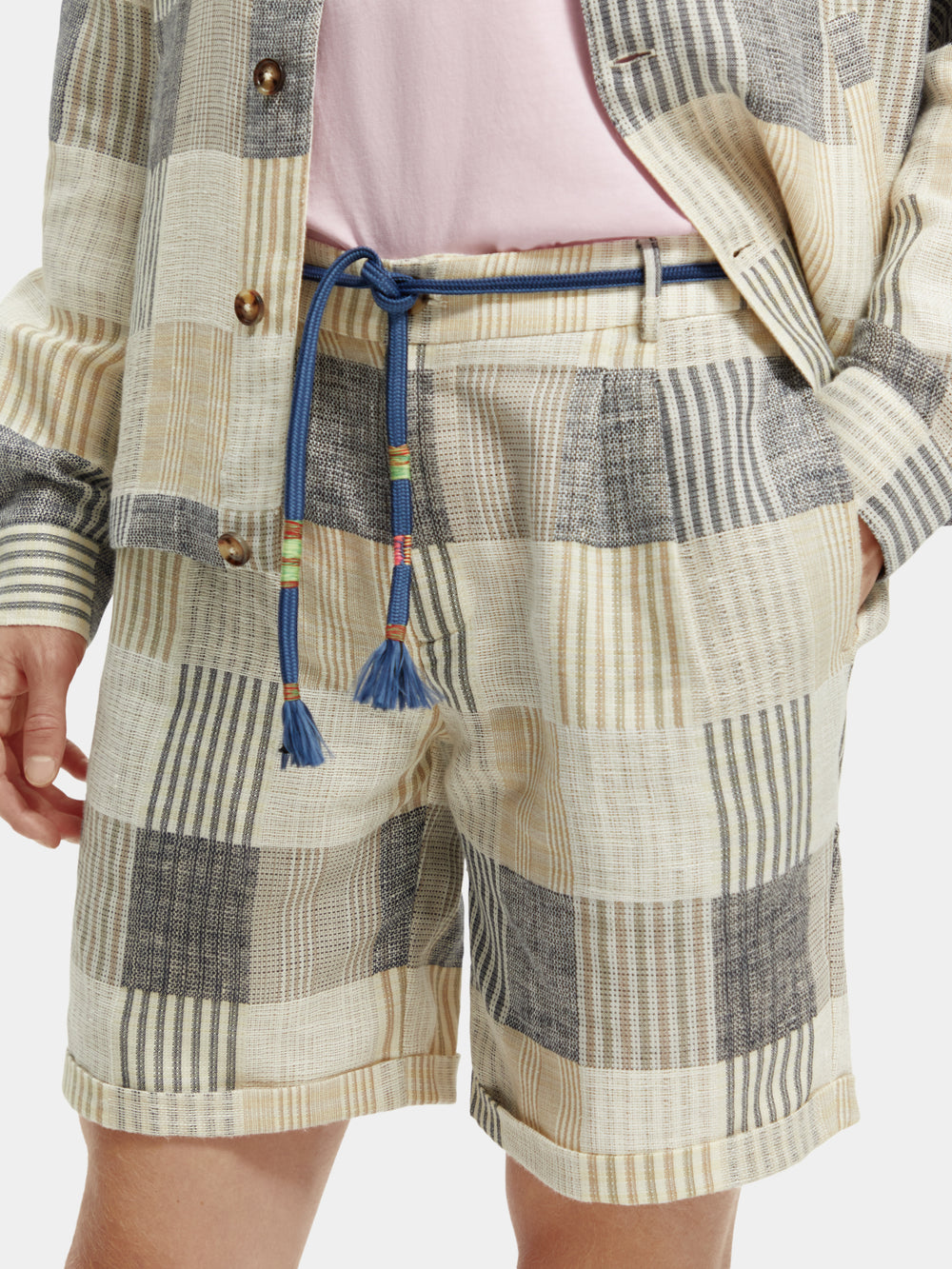 Twilt linen blend jacquard check pleated shorts - Scotch & Soda AU