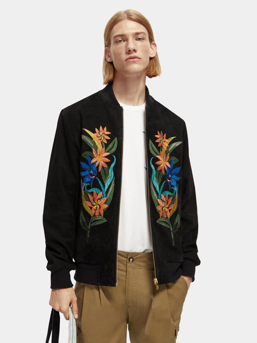 Embroidered suede bomber jacket - Scotch & Soda AU