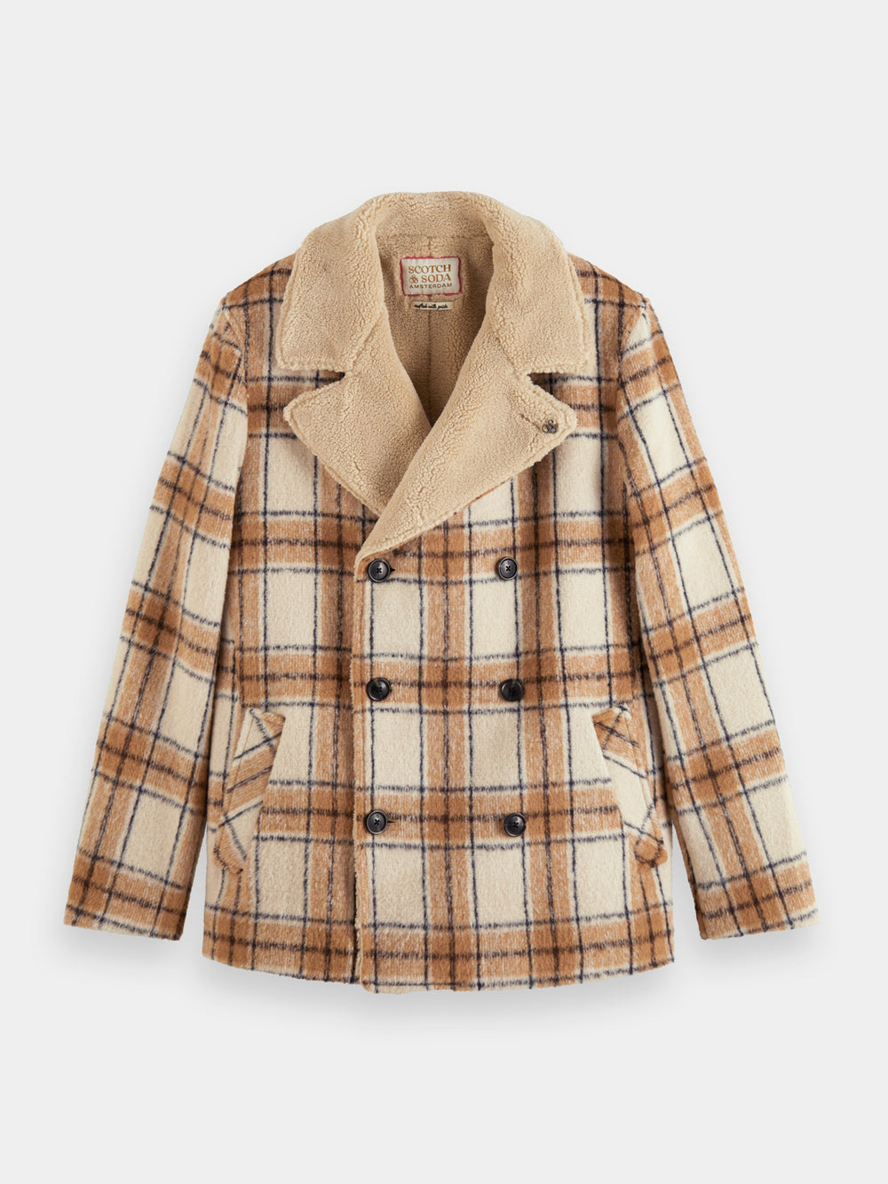 Wool blend teddy-lined peacoat - Scotch & Soda AU