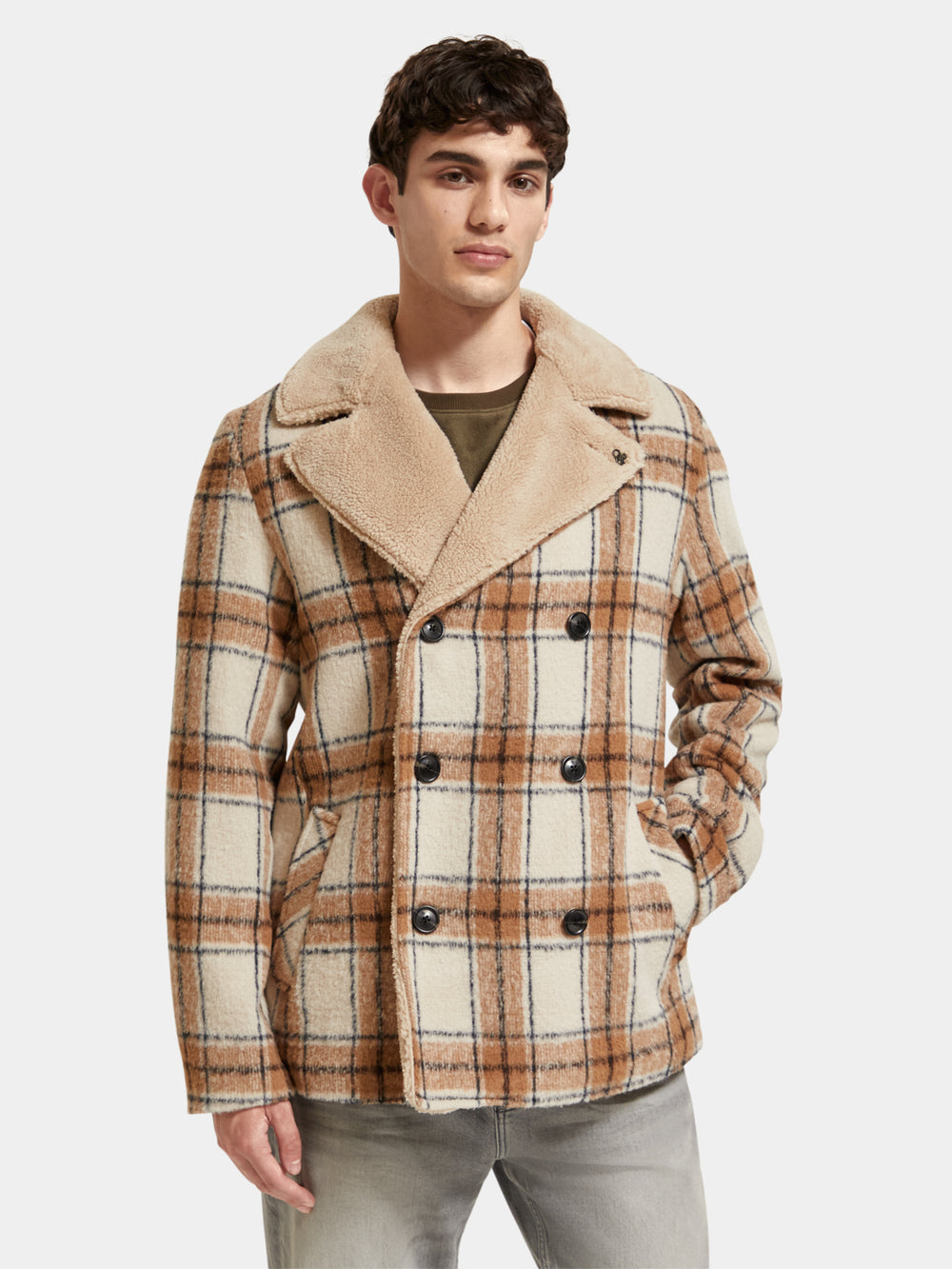 Wool blend teddy-lined peacoat - Scotch & Soda AU