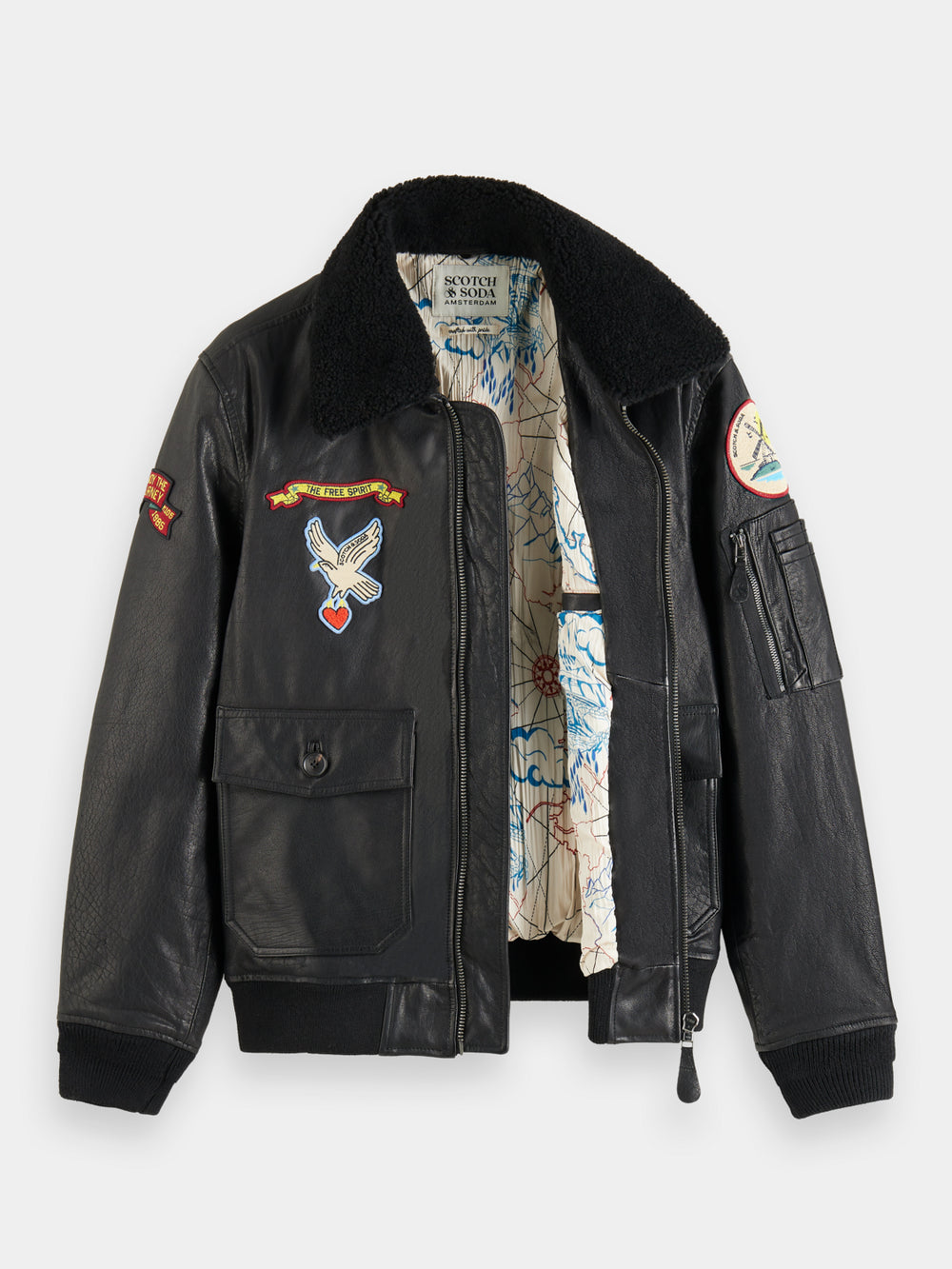 Leather bomber jacket with detachable teddy collar - Scotch & Soda AU