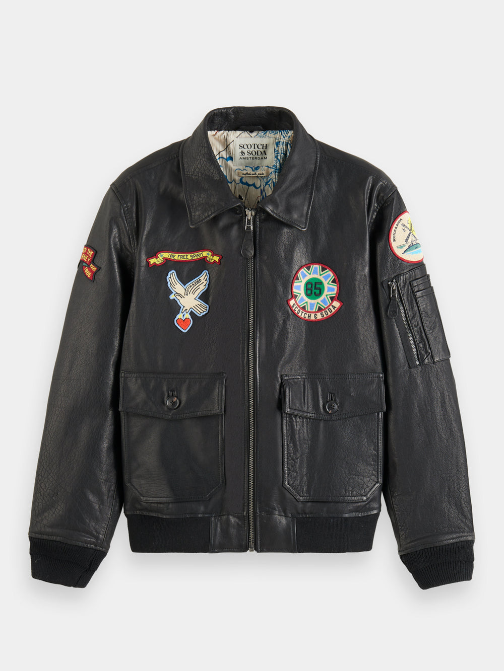 Leather bomber jacket with detachable teddy collar - Scotch & Soda AU