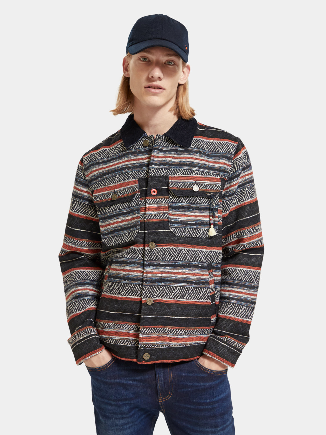Cotton blend jacquard trucker jacket - Scotch & Soda AU